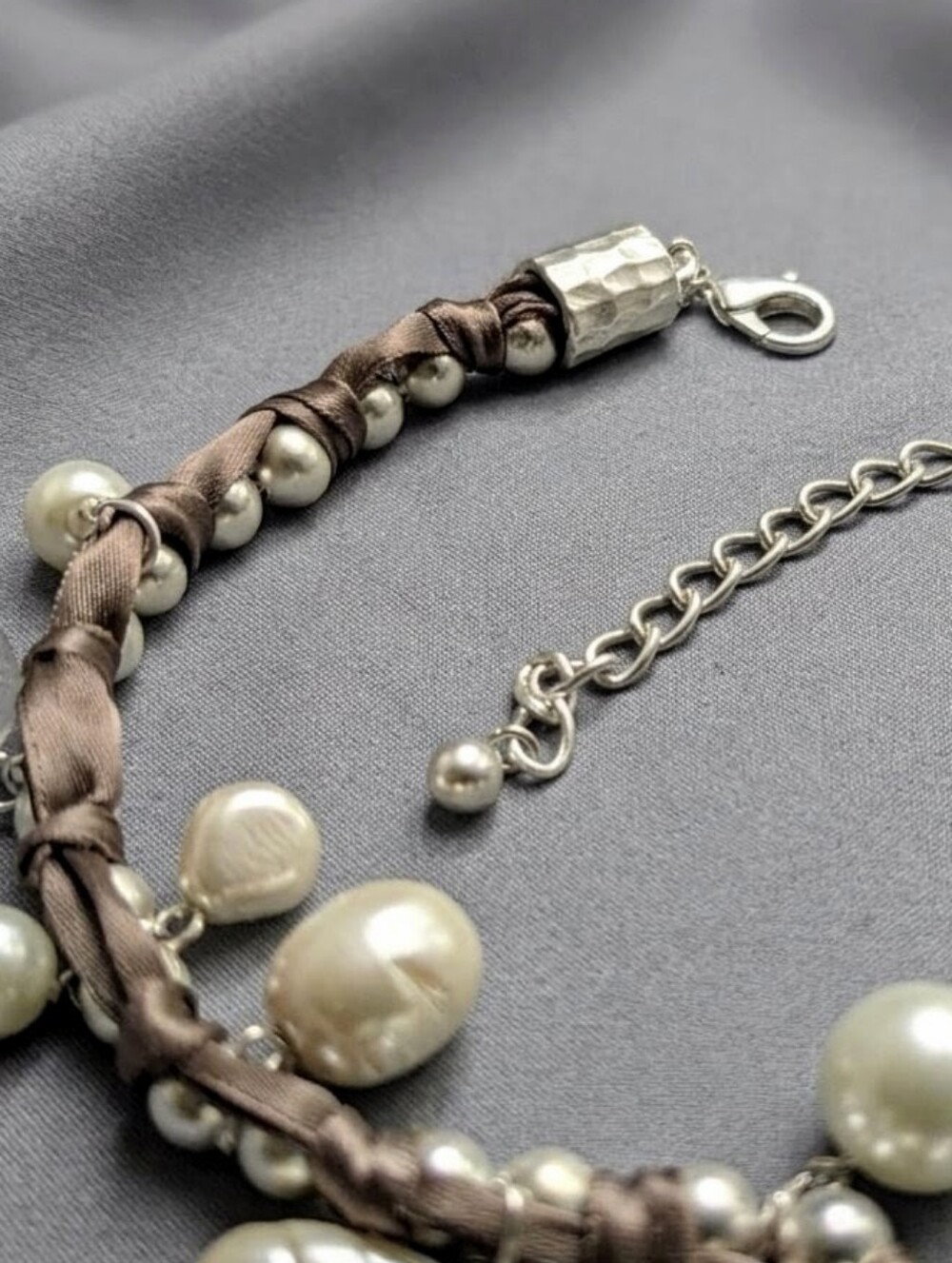 Y2K Whimsigoth Pearl Lucite Ribbon Statement Rope Necklace 38” NOS - Picture 7 of 11